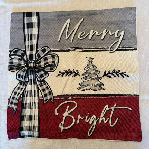 Holiday Pillow Cover - Merry Bright - 17in x 17in Christmas Throw Pillow Cover - Picture 3 of 8